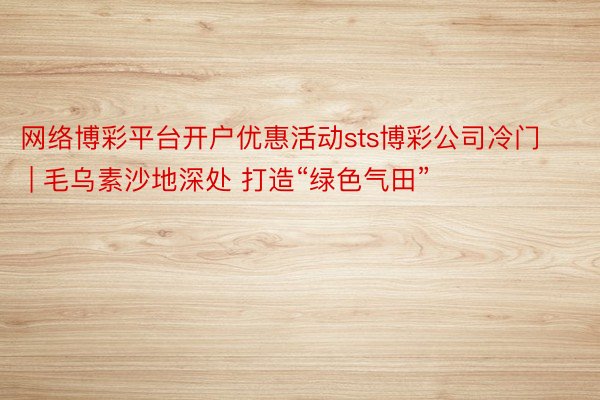 网络博彩平台开户优惠活动sts博彩公司冷门 | 毛乌素沙地深处 打造“绿色气田”