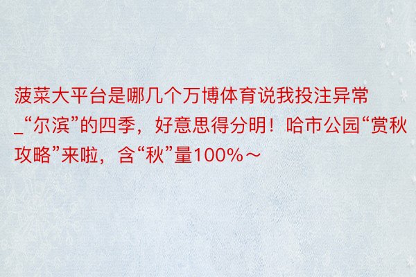 菠菜大平台是哪几个万博体育说我投注异常_“尔滨”的四季，好意思得分明！哈市公园“赏秋攻略”来啦，含“秋”量100%～